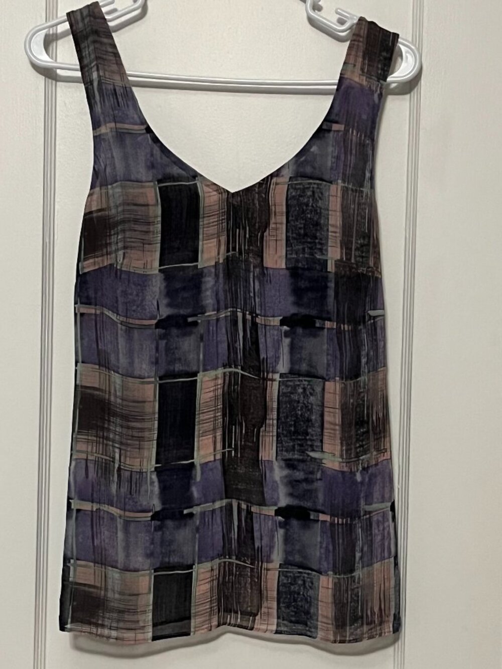 Cabi size XS abstract pastel plaid tank adjustable strap crepe like double layer